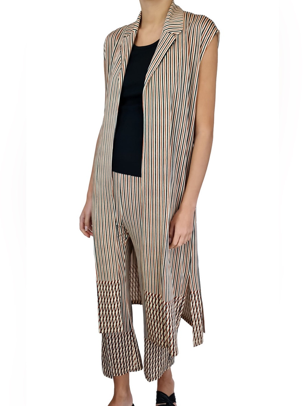 Siyu Sleeveless Midi Length Vertical Striped Collared Dress Size 8 MSRP $598